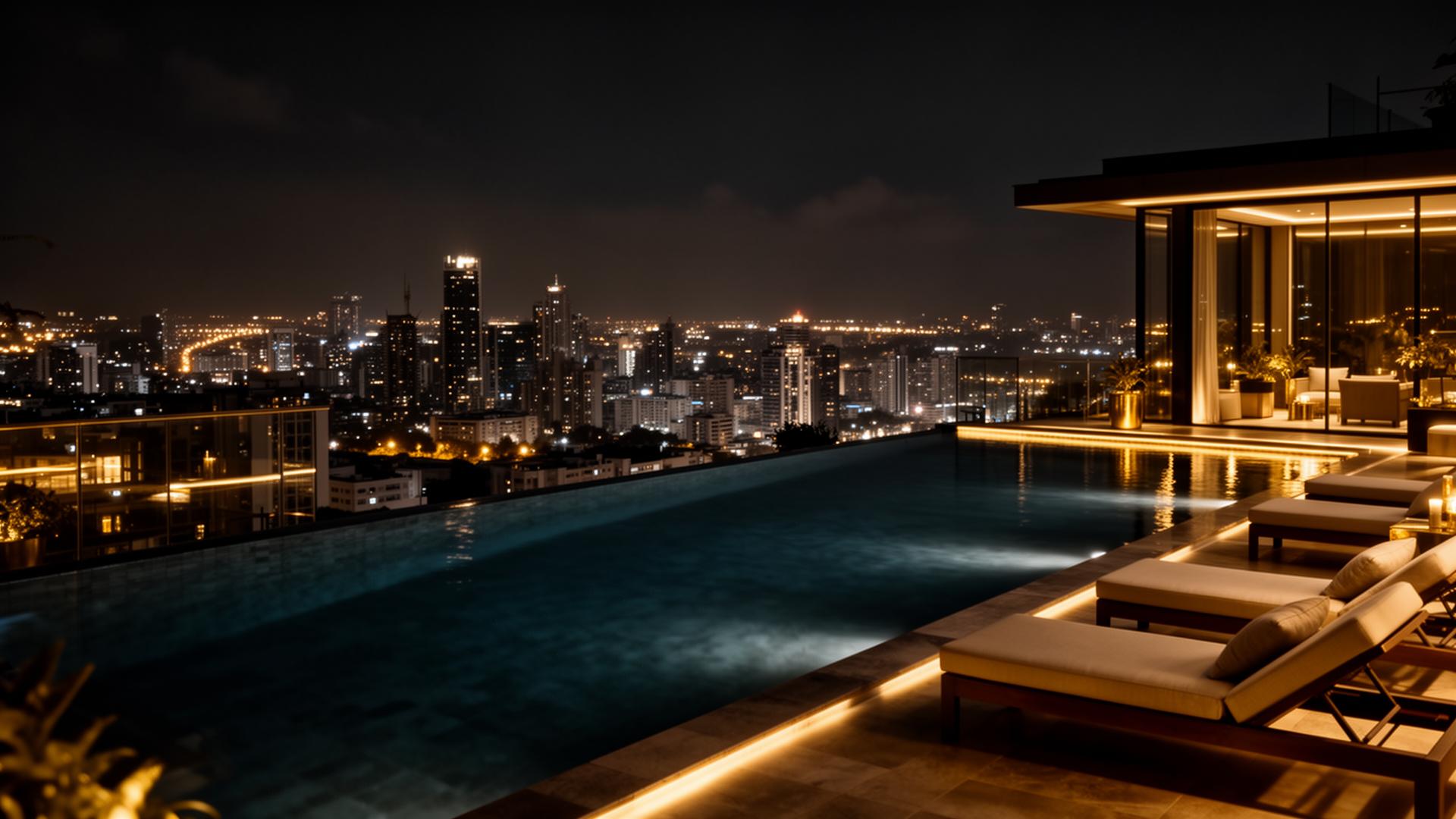 Infinity rooftop pool overlooking city
